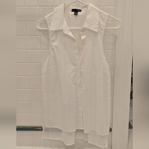 Aqua White Collared Sleeveless Blouse, Small